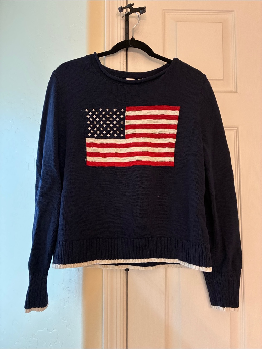 GAP Navy Crewneck Sweater with American Flag Knit